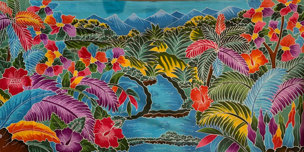 Bali Batik Panel/Sarong - Floral Scene  - 76"W x 40"L