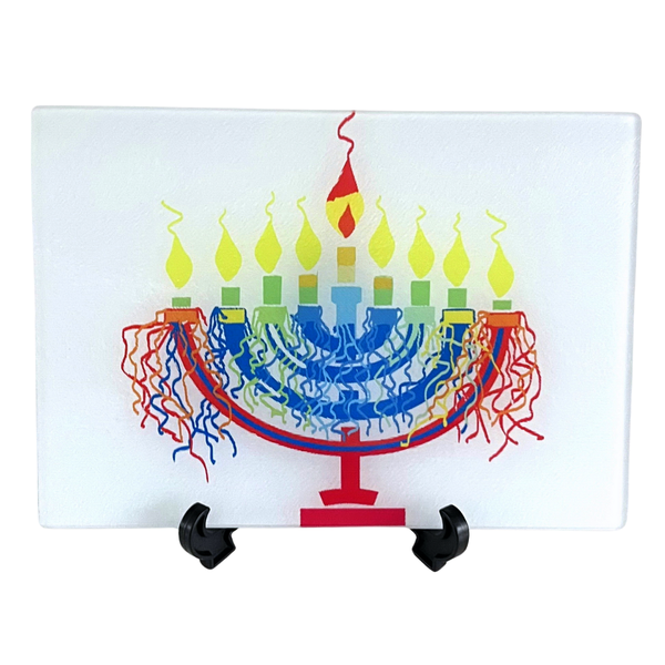 Glass Cutting Board - Hanukkah Ribbon Menorah