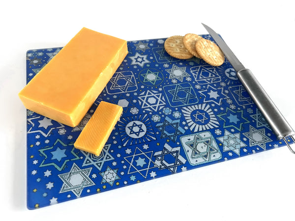 Glass Cutting Board - Tossed Stars (Navy)