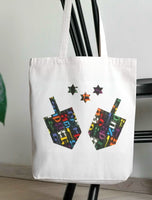 Dreidels & Stars - Jewish Fused Appliques (Hebrew Letters on Black)