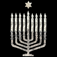 Jewish Fused Applique - Silver Black Menorah w/ Silver Candles  #13