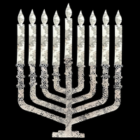 Jewish Fused Applique - Silver Black Menorah w/ Silver Candles  #13
