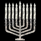 Jewish Fused Applique - Silver Black Menorah w/ Silver Candles  #13