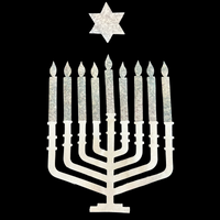 Jewish Fused Applique - White Menorah w/ Silver Candles  #16