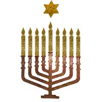 Jewish Fused Applique - Red Gold Menorah w/ Gold Candles  #1