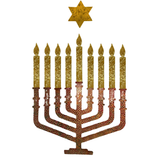 Jewish Fused Applique - Red Gold Menorah w/ Gold Candles  #1