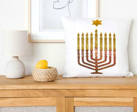 Jewish Fused Applique - Red Gold Menorah w/ Gold Candles  #1