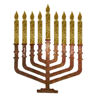 Jewish Fused Applique - Red Gold Menorah w/ Gold Candles  #1