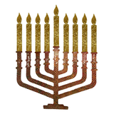 Jewish Fused Applique - Red Gold Menorah w/ Gold Candles  #1