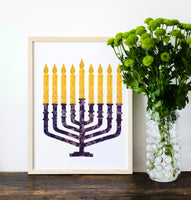 Jewish Fused Applique - Mulberry Menorah w/ Gold Candles  #7