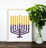 Jewish Fused Applique - Mulberry Menorah w/ Gold Candles  #7