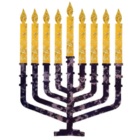Jewish Fused Applique - Mulberry Menorah w/ Gold Candles  #7