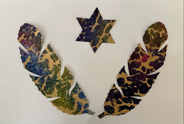 Jewish Fused Applique -  Feathers and Star of David - 3 LEFT