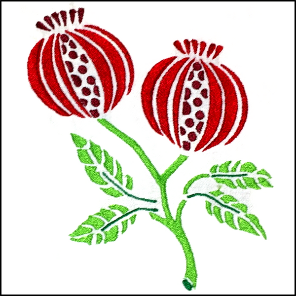 2 Pomegranates Machine Embroidery