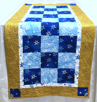 Quilted Star of David Checkerboard Table Runner With Gold Border