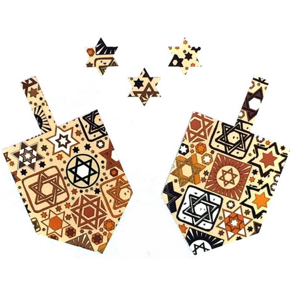 Dreidels & Stars - Jewish Laser Cut Fusible Appliques (Beige)