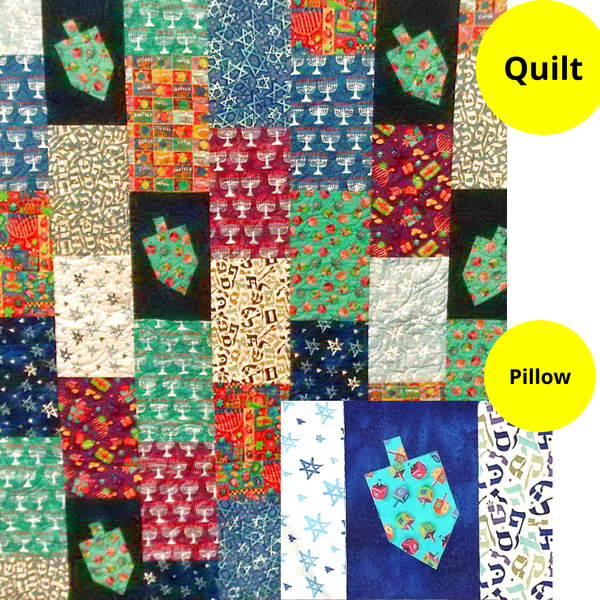 Dreidel Applique Strip Quilt and Pillow Kit