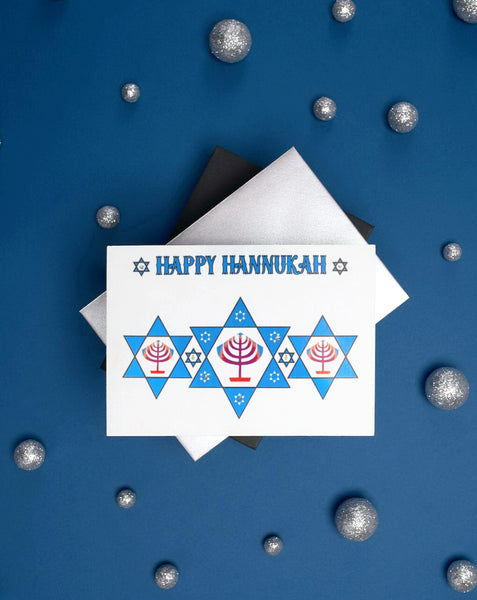 Hanukkah Greeting Card - Stars & Menorahs