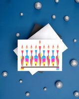 Hanukkah Greeting Card - Colorful Vase Menorah