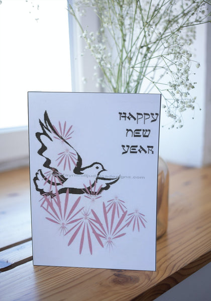 Jewish New Years Greeting Card - Pink Dove